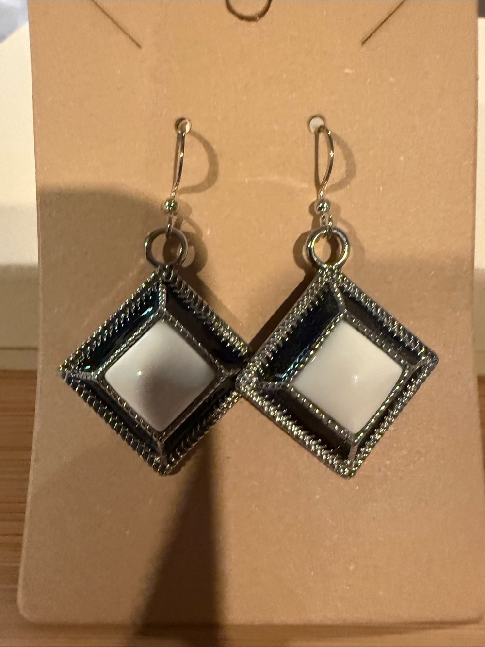 White, Black, and Silver Earrings